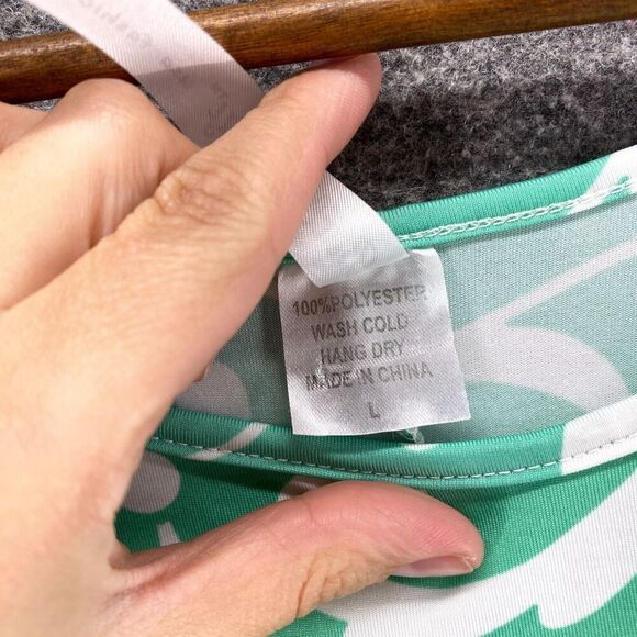 5/$45 Bella Berry Dress Women L Large Green Floral Shift Short Cold Shoulder - Picture 6 of 9